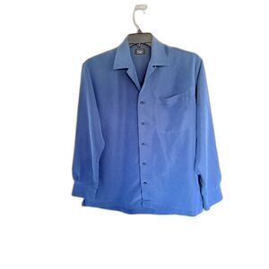 Vintage Haggar Blue Textured Button Down Shirt Long Sleeve Mens Medium